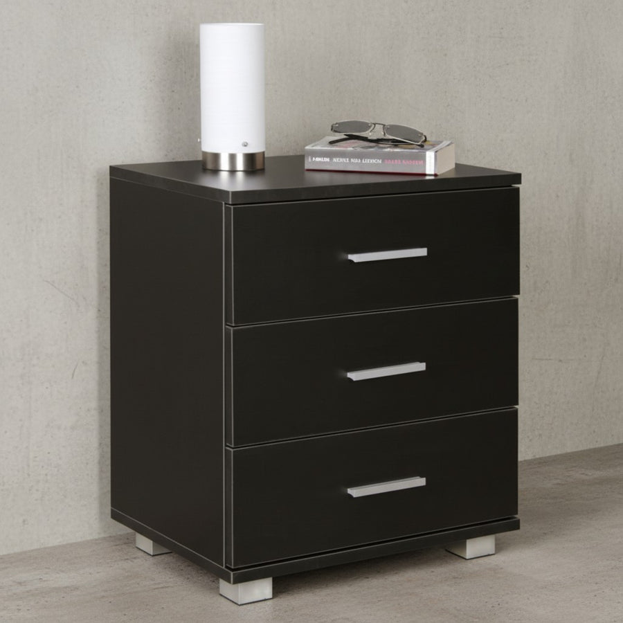 Nachtkonsole ANAPO Holz_ Modern_ 4 Standfüße_ Schwarz/Silber_ melaminharzbeschichtet - KADIMA DESIGN_Farbe_ Schwarz_ Größe_ 45x34x54 cm_