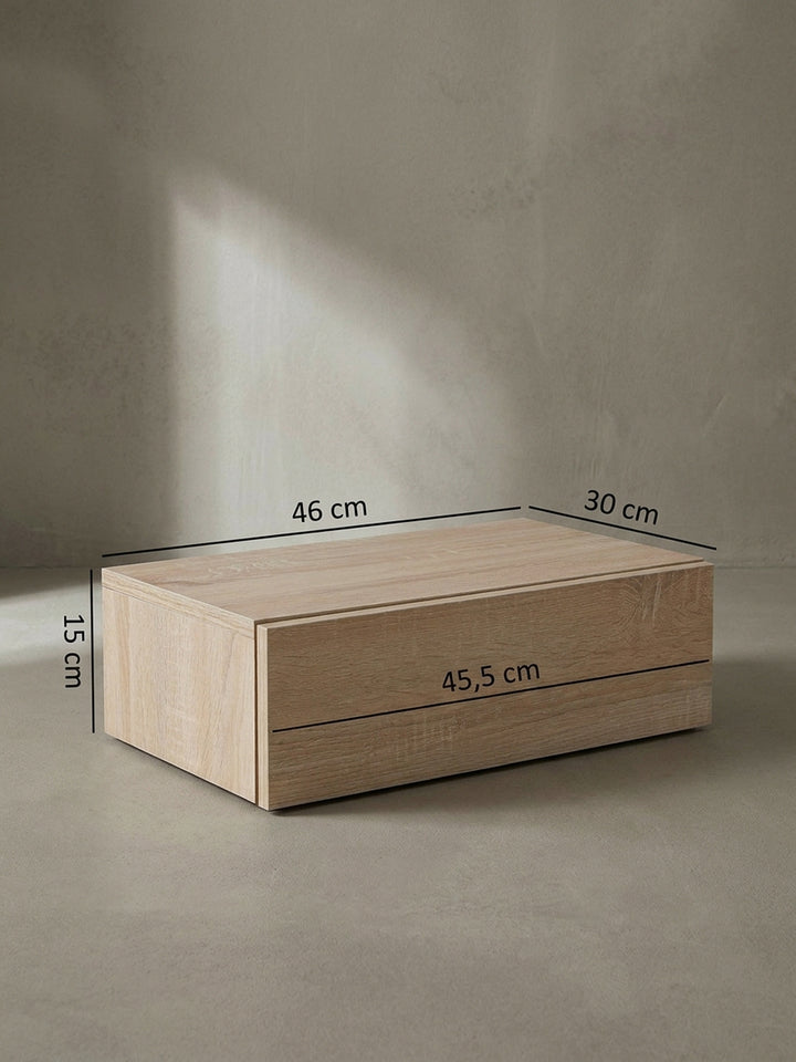 Technische Maßzeichnung der Nachtkonsole mit detaillierten Abmessungen von 46 cm Breite, 15 cm Höhe und 30 cm Tiefe._