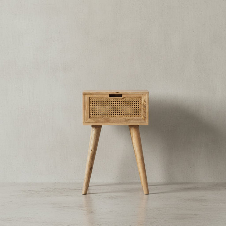 Nachtkonsole Mango Massivholz / Rattan 40x60x30 cm Nachttisch Braun - Nachtkommode Boxspringbett mit Schublade Wiener Geflecht - Nachtkästchen mit Stauraum_
