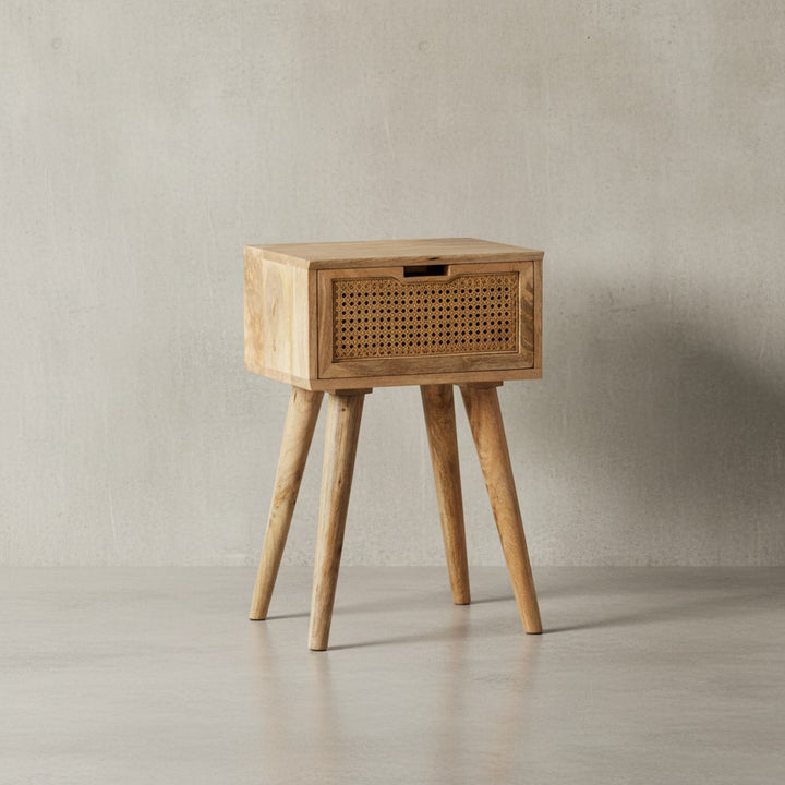 Nachtkonsole Mango Massivholz / Rattan 40x60x30 cm Nachttisch Braun - Nachtkommode Boxspringbett mit Schublade Wiener Geflecht - Nachtkästchen mit Stauraum_