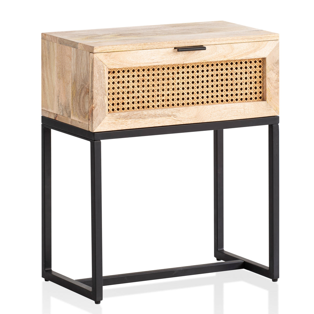 Nachttisch – Mango Massivholz/Rattan, 50x60x30 cm, 1 Schublade, Wiener Geflecht