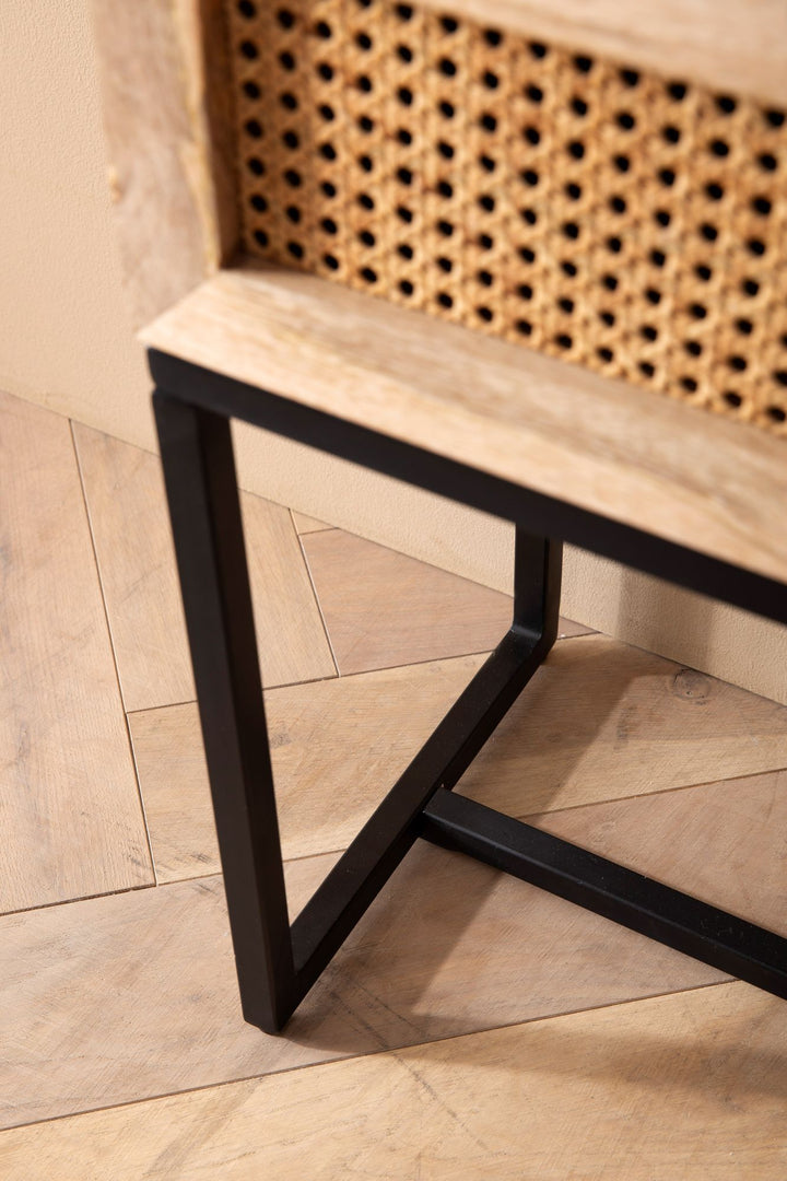 Nachttisch – Mango Massivholz/Rattan, 50x60x30 cm, 1 Schublade, Wiener Geflecht