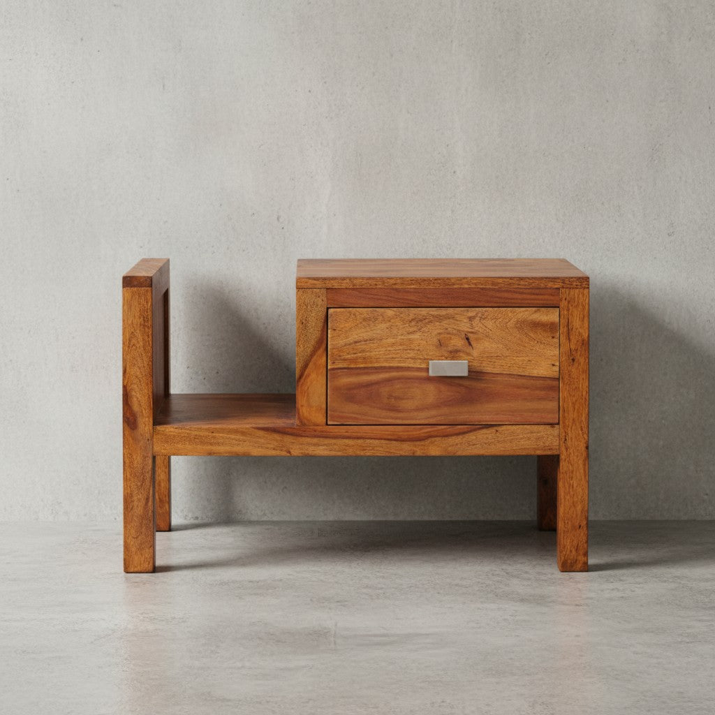 Robuste Sheesham Nachtkonsole  Landhaus-Optik  60x40x30 cm - Mit Schublade & Ablage - KADIMA DESIGN Größe  60x30x40 cm