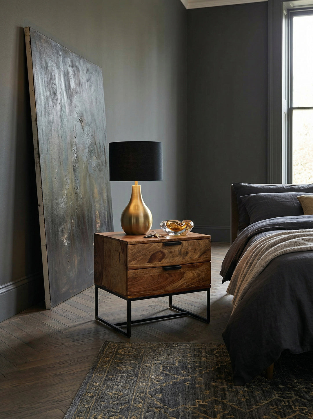 Industrial Nachtkonsole aus Sheesham-Holz und Eisen_ 2 Schubladen_ 50x40x51 cm - KADIMA DESIGN_Größe_ 50x40x51 cm_