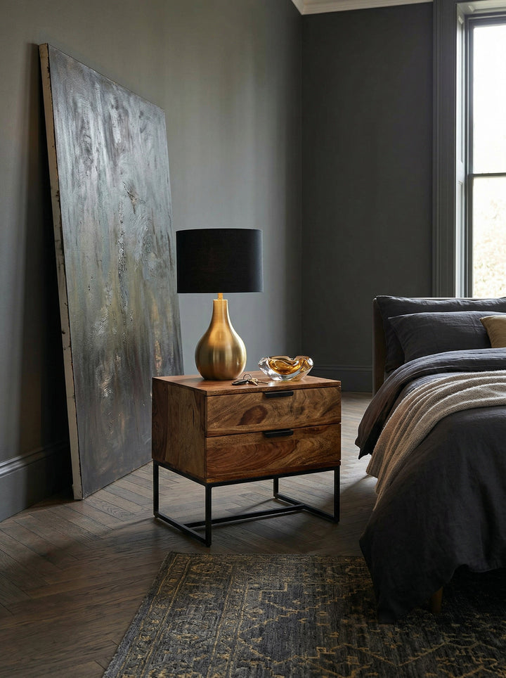 Industrial Nachtkonsole aus Sheesham-Holz und Eisen_ 2 Schubladen_ 50x40x51 cm - KADIMA DESIGN_Größe_ 50x40x51 cm_