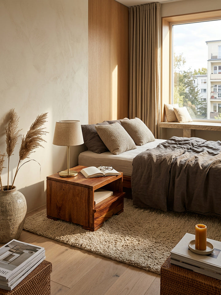 Nachtkonsole NAKO Massivholz_ Schublade_ Ablage_ Landhausstil_ pflegeleicht_ montiert geliefert - KADIMA DESIGN_Farbe_ Braun_ Größe_ 40x40x30 cm_