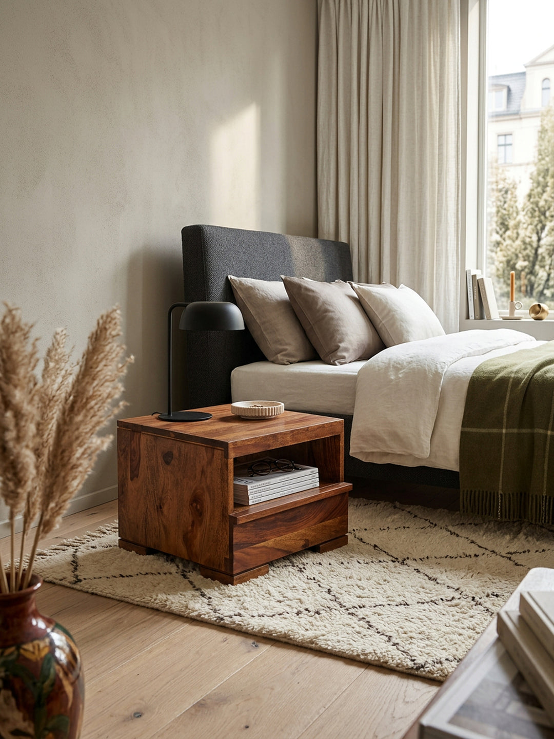 Nachtkonsole NAKO Massivholz_ Schublade_ Ablage_ Landhausstil_ pflegeleicht_ montiert geliefert - KADIMA DESIGN_Farbe_ Braun_ Größe_ 40x40x30 cm_