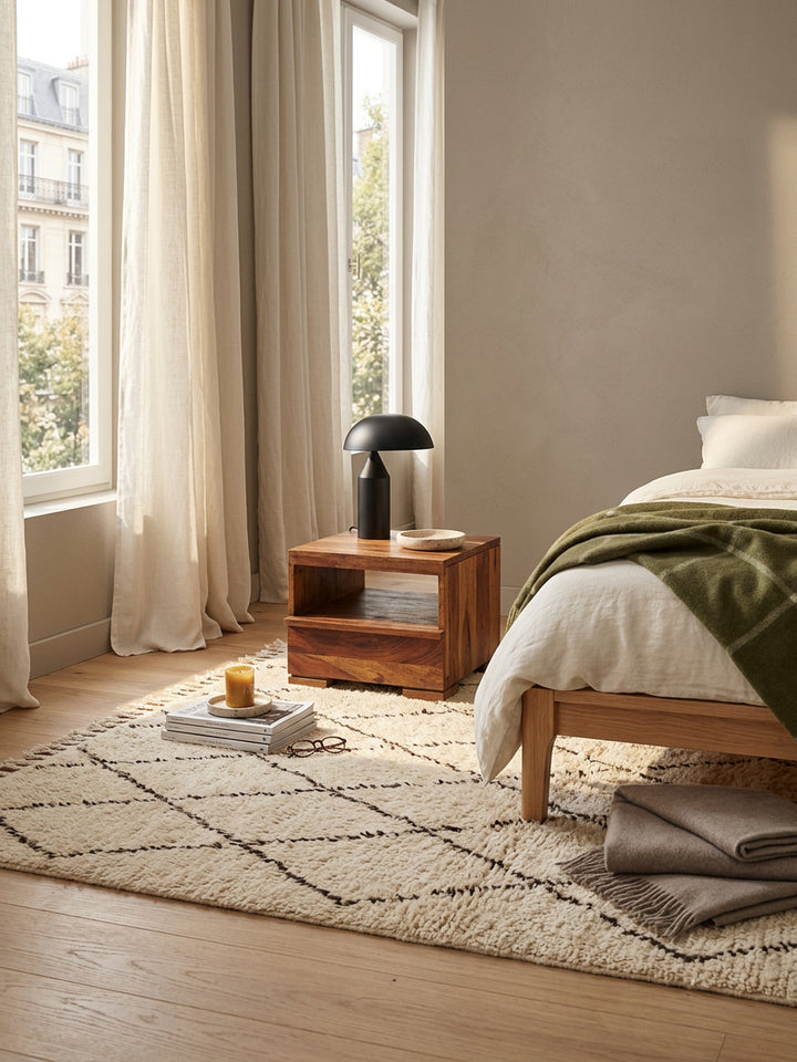 Nachtkonsole NAKO Massivholz_ Schublade_ Ablage_ Landhausstil_ pflegeleicht_ montiert geliefert - KADIMA DESIGN_Farbe_ Braun_ Größe_ 40x40x30 cm_