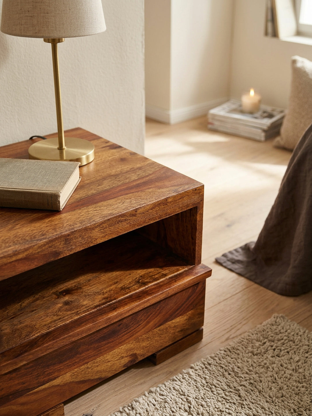 Nachtkonsole NAKO Massivholz_ Schublade_ Ablage_ Landhausstil_ pflegeleicht_ montiert geliefert - KADIMA DESIGN_Farbe_ Braun_ Größe_ 40x40x30 cm_