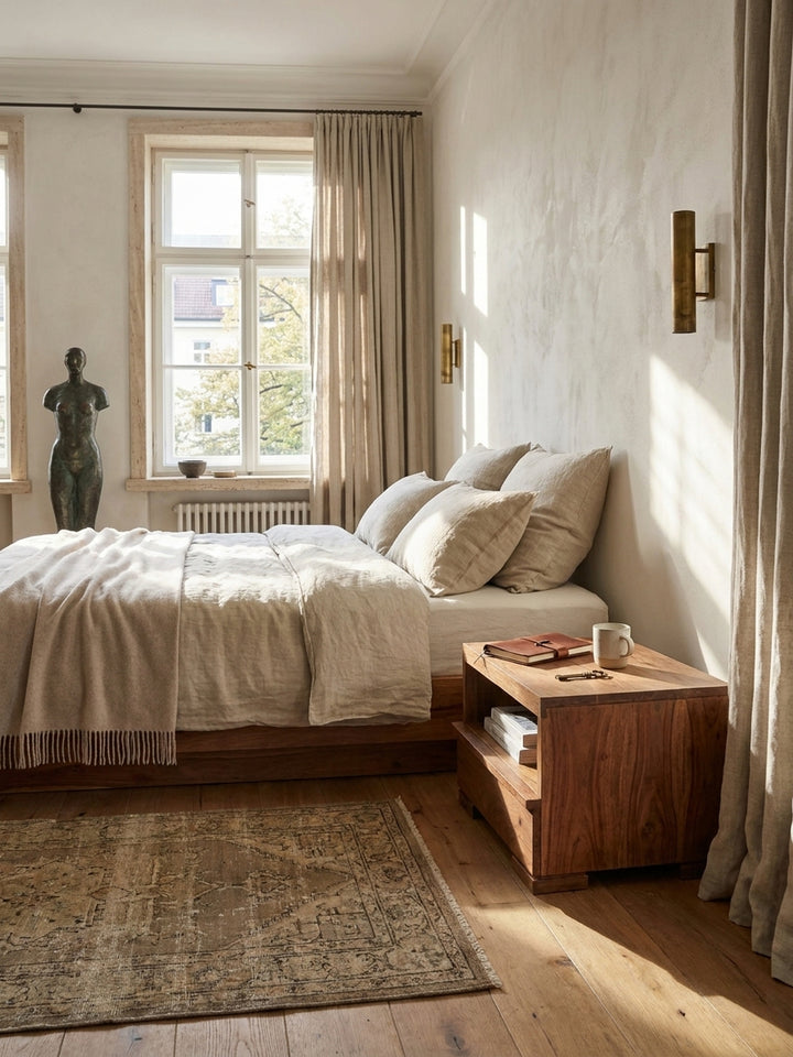 Nachttisch Sheesham Massivholz natur 40x40x30 cm in modernem Schlafzimmer Einrichtung Design Möbel mit Schublade und Ablagefach hochwertig modern stilvoll einrichten Wohnen Interior Zuhause_