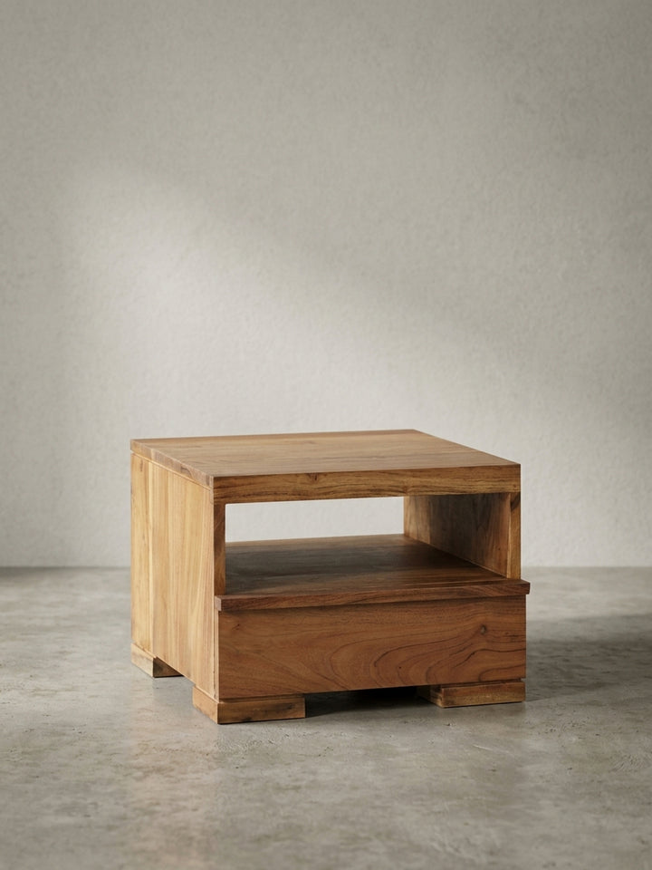Nachttisch Sheesham Massivholz natur 40x40x30 cm mit Schublade und Ablagefach für Schlafzimmer Design Möbel modern hochwertig stilvoll robust langlebig Wohnen Einrichtung Interior Zuhause_