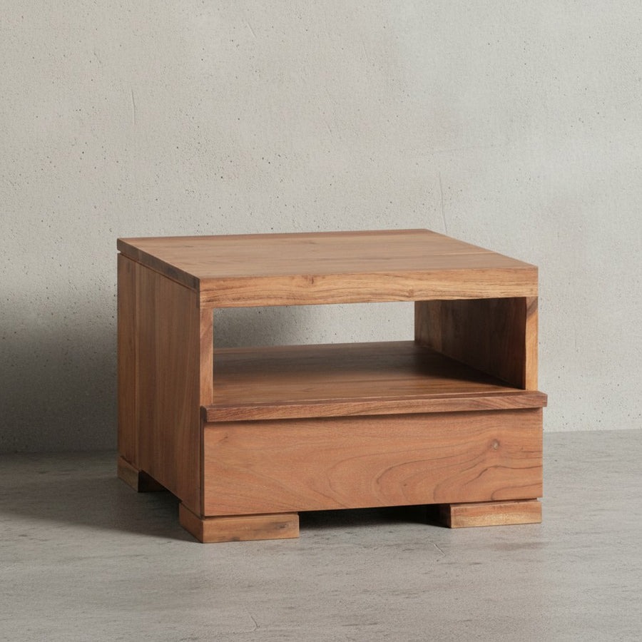 Nachtkonsole NAKO Massivholz_ Schublade_ Ablage_ Landhausstil_ pflegeleicht_ montiert geliefert - KADIMA DESIGN_Farbe_ Beige_ Größe_ 40x40x30 cm_