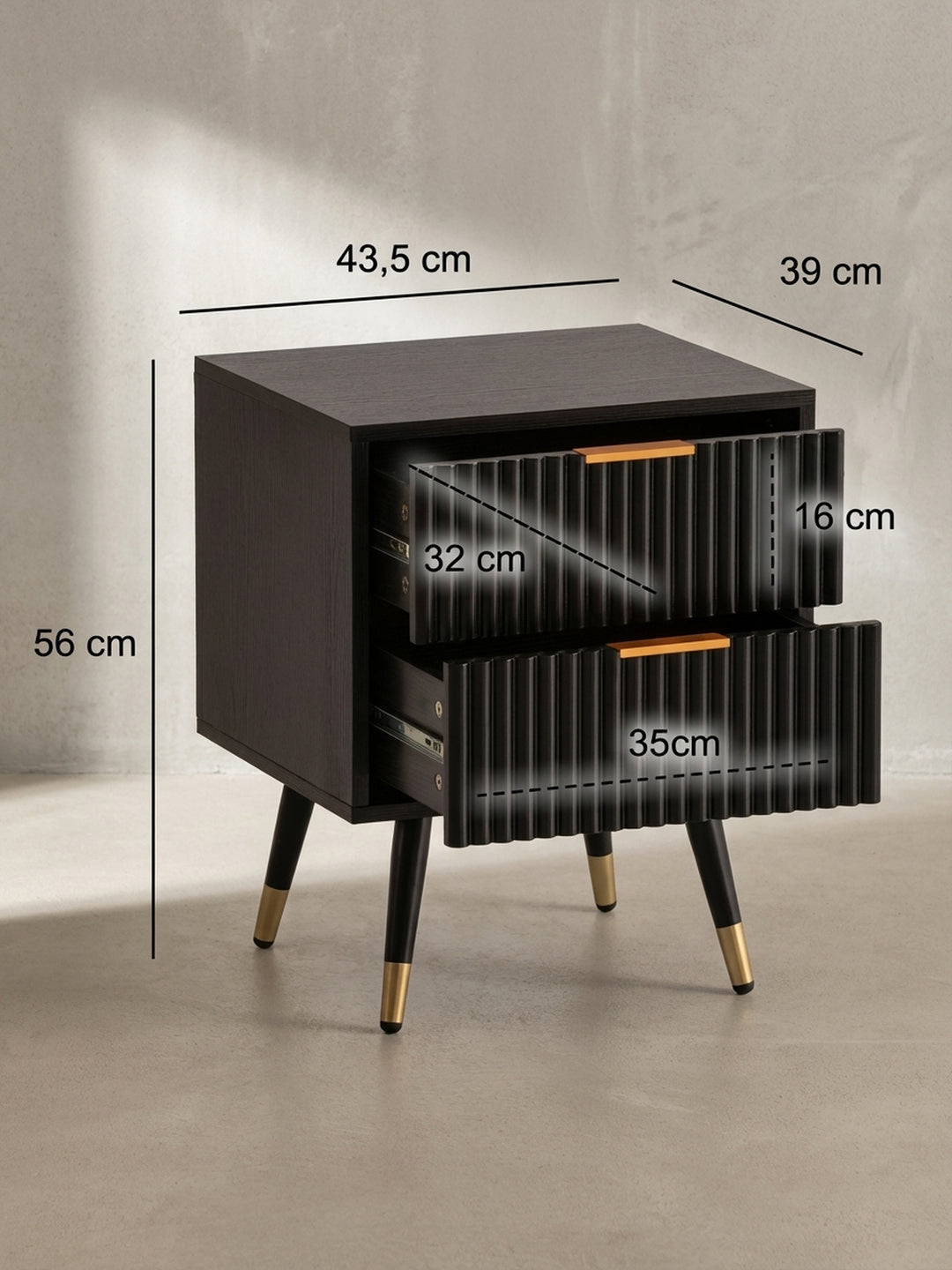 nachttisch mit aufbewahrung Nachttisch Schwarz Modern – 2 Schubladen & Stauraum