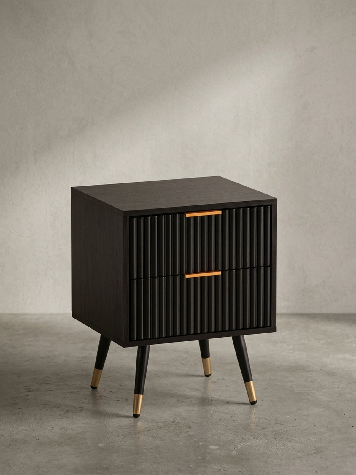 Nachttisch Schwarz Modern – 2 Schubladen & Stauraum