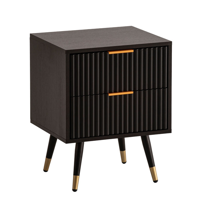 Nachttisch – Schwarz/Eiche-Dekor, 43,5x39x56 cm, mit Schubladen, modern