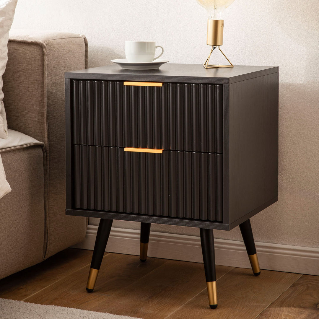 Nachttisch – Schwarz/Eiche-Dekor, 43,5x39x56 cm, mit Schubladen, modern
