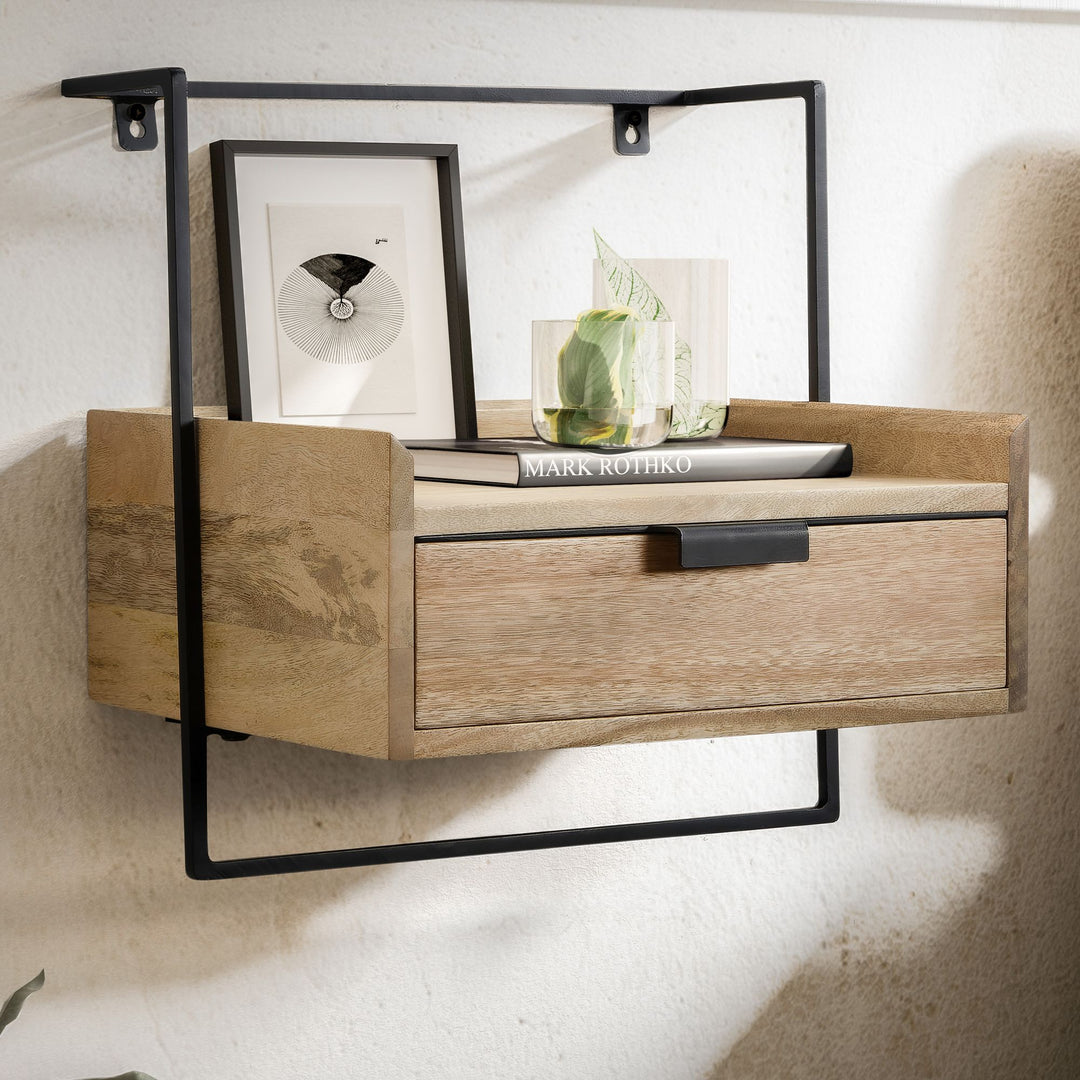 Nachttisch Mango Massivholz Wandmontage Schublade Boxspringbett