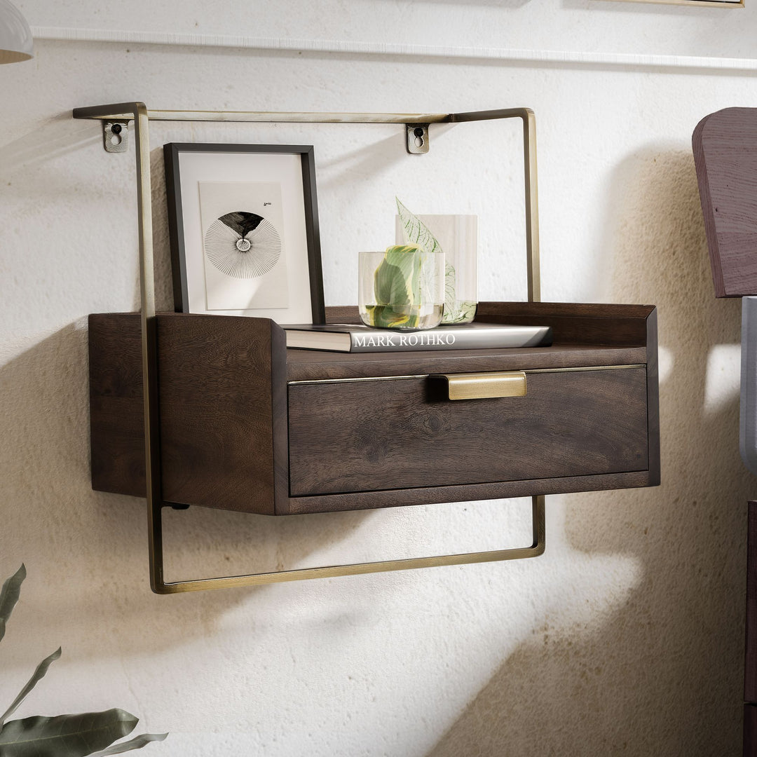 Nachttisch Mango Massivholz Wandmontage Schublade Boxspringbett