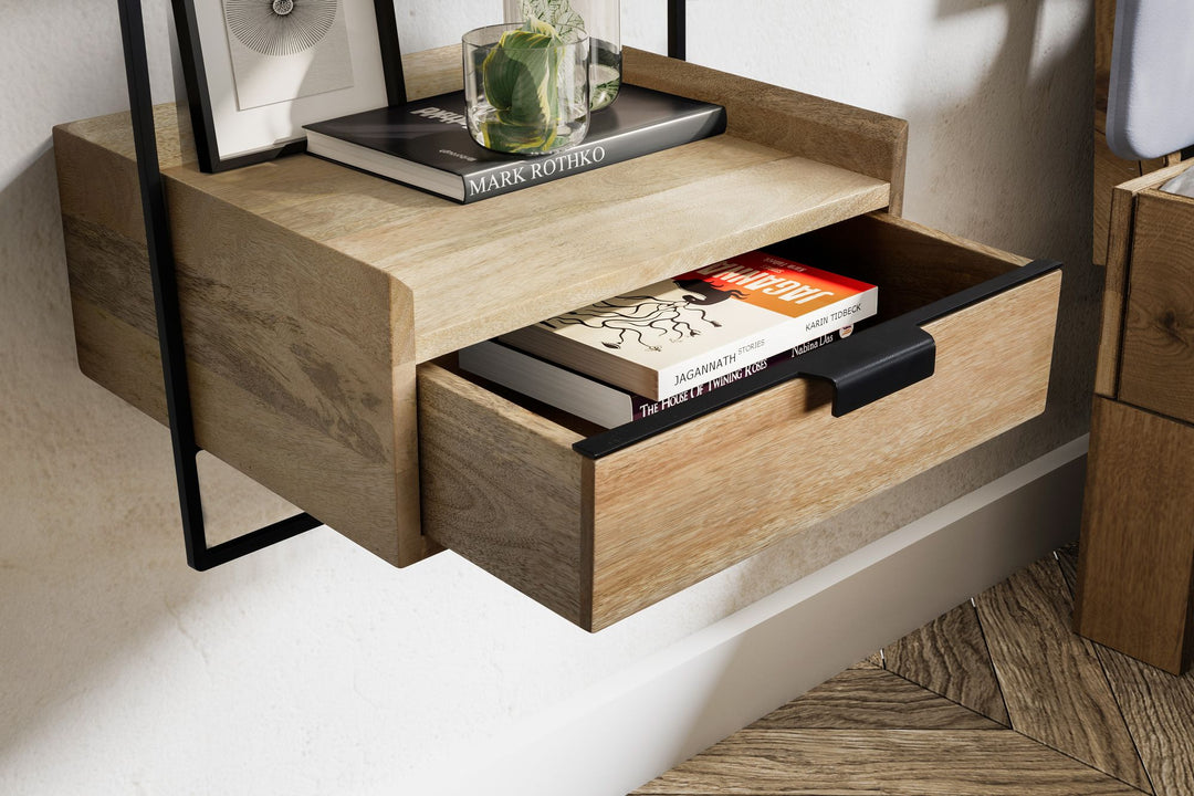 Nachttisch Mango Massivholz Wandmontage Schublade Boxspringbett