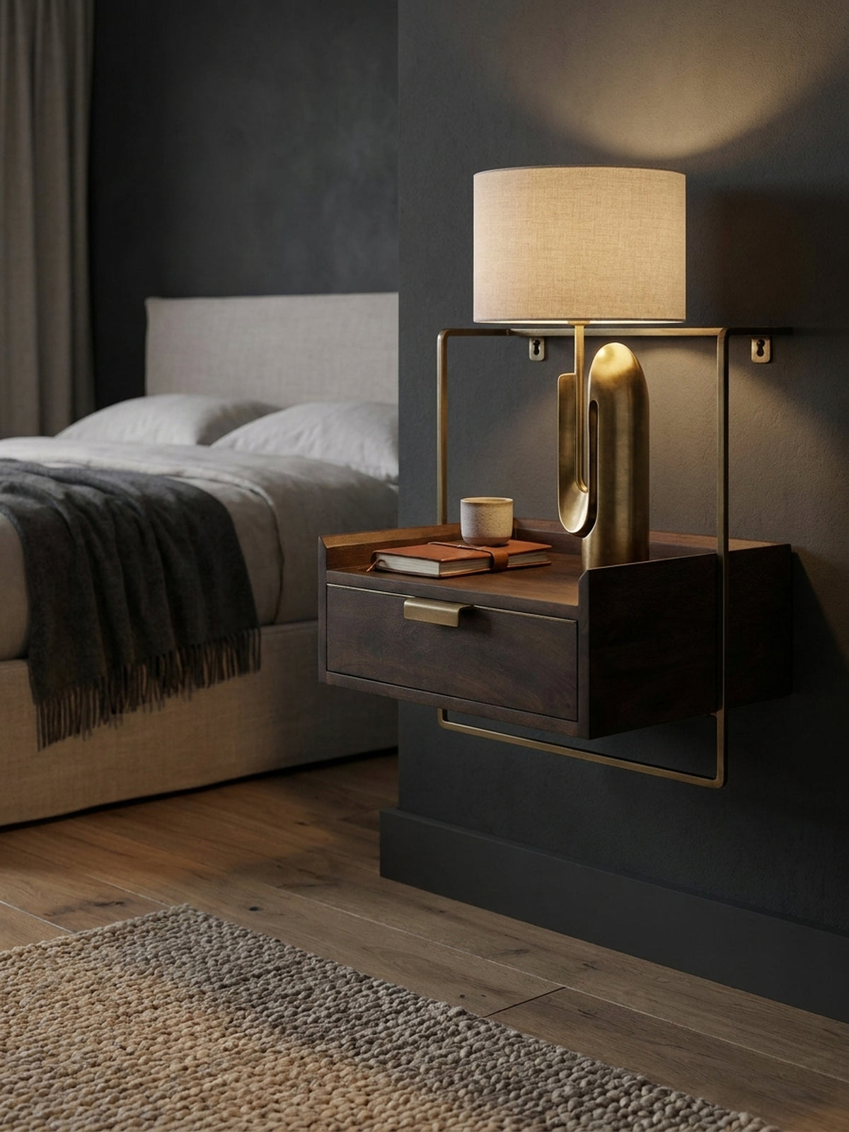 Exklusiver Wand Nachttisch Mango Massivholz für Boxspringbett – Kadima Design