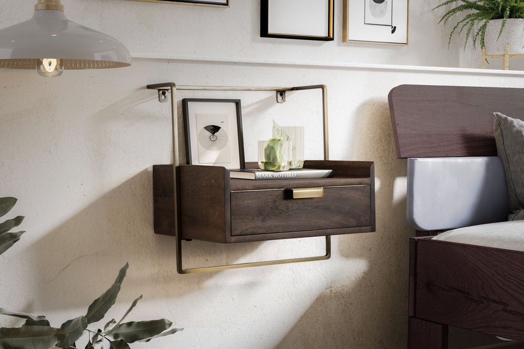 Nachttisch Mango Massivholz Wandmontage Schublade Boxspringbett
