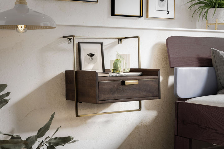 Nachttisch Mango Massivholz Wandmontage Schublade Boxspringbett