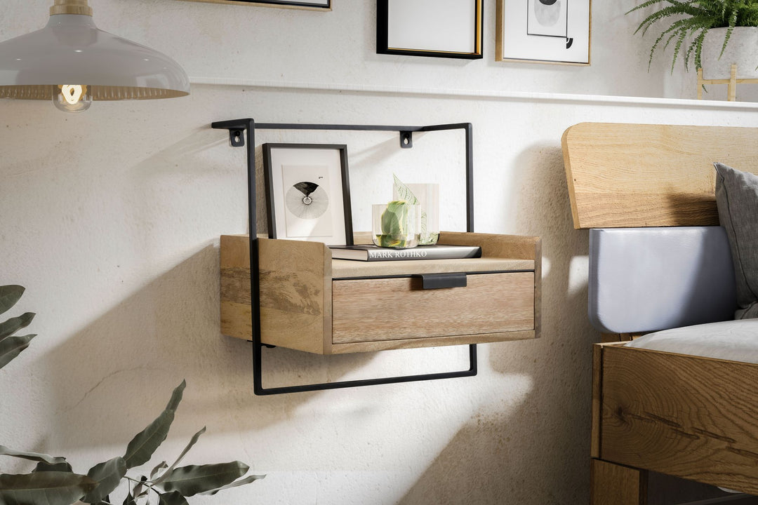 Nachttisch Mango Massivholz Wandmontage Schublade Boxspringbett