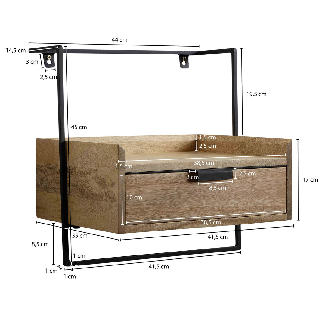 Nachttisch Mango Massivholz Wandmontage Schublade Boxspringbett