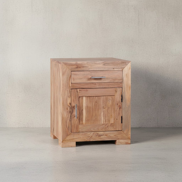 Massivholz Nachtschrank_ Landhausstil_ 60 cm Höhe_ Schublade &amp;amp; Tür_ Sheesham-Holz - KADIMA DESIGN_Farbe_ Beige_ Größe_ 50x40x60 cm_
