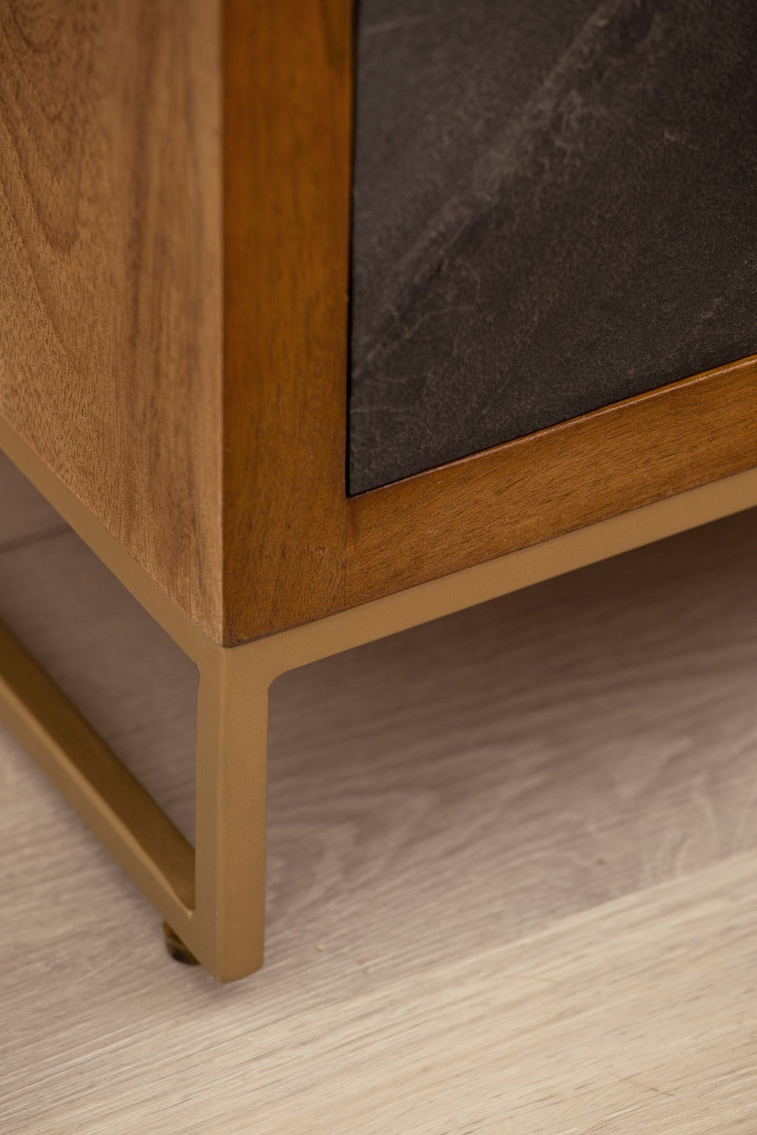 Nachttisch Mango Massivholz / Steinoptik 40x60x30 cm Nachtschrank Boxspringbett - Design Nachtkonsole mit 3 Schubladen - Nachtkommode mit Stauraum &amp; Metallgestell_