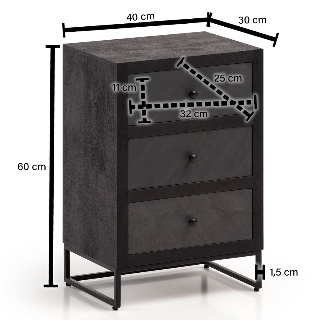 Nachttisch Massivholz Steinoptik 3 Schubladen Metallgestell