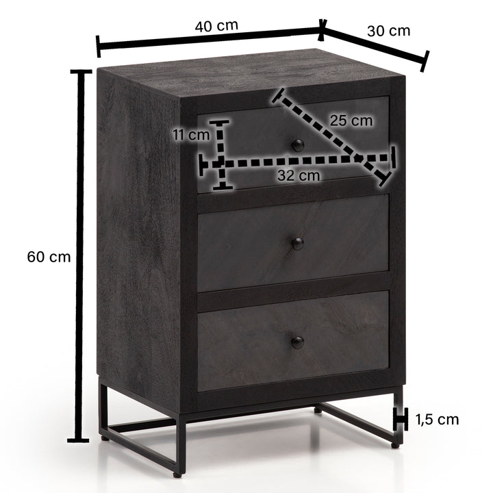 Nachttisch Massivholz Steinoptik 3 Schubladen Metallgestell