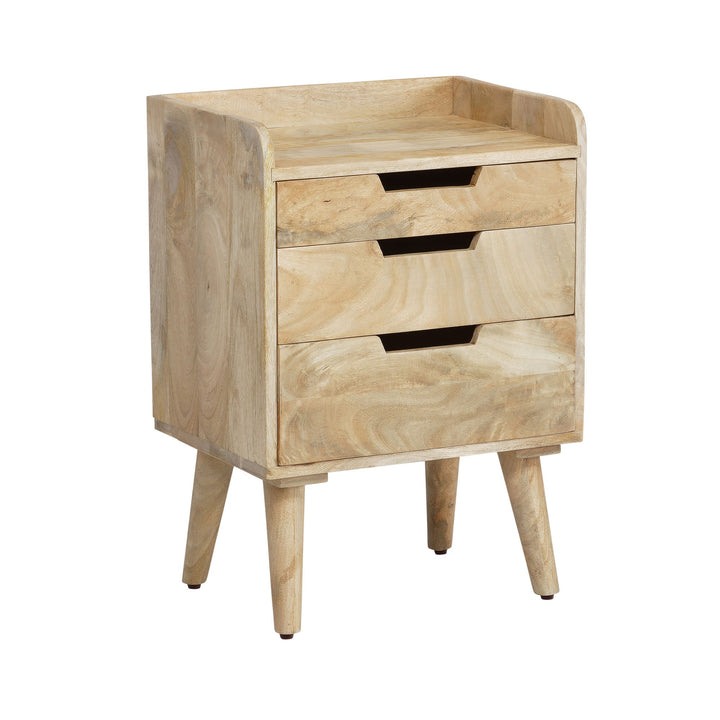 Nachttisch – Mango Massivholz, 45x33x63 cm, Hellbraun, 3 Schubladen, Ablage