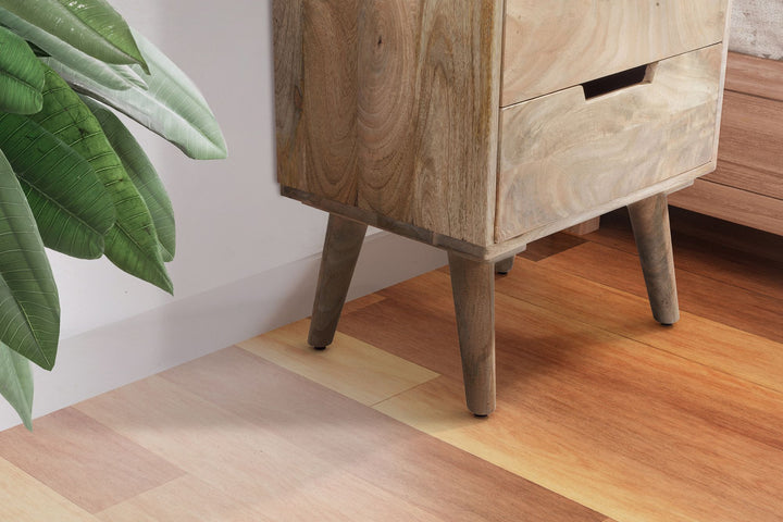 Nachttisch – Mango Massivholz, 45x33x63 cm, Hellbraun, 3 Schubladen, Ablage