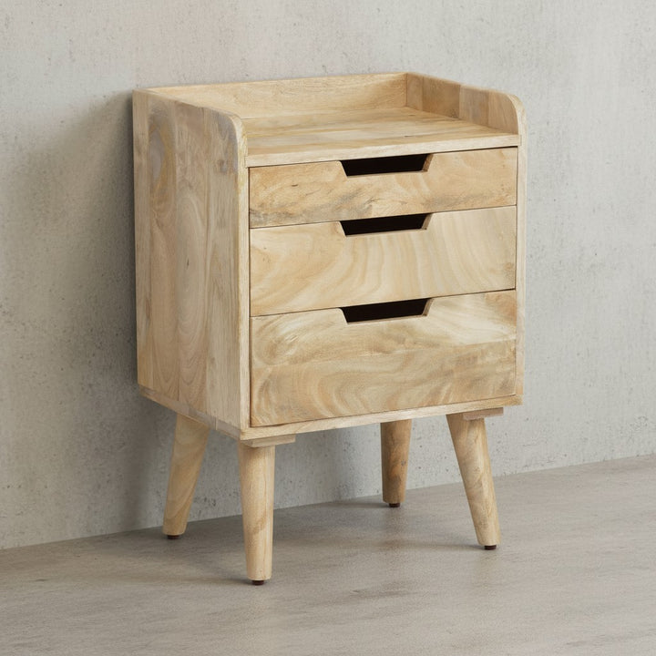 Nachttisch Mango Massivholz Hellbraun 45x33x63 cm Nachtschrank Boxspringbett - Design Nachtkonsole mit 3 Schubladen &amp;amp; Ablagefläche - Nachtkommode Stauraum_