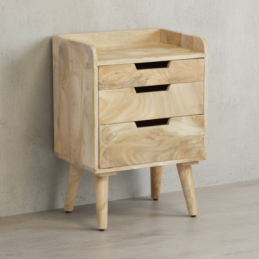 Nachttisch Mango Massivholz Hellbraun 45x33x63 cm Nachtschrank Boxspringbett - Design Nachtkonsole mit 3 Schubladen &amp; Ablagefläche - Nachtkommode Stauraum_