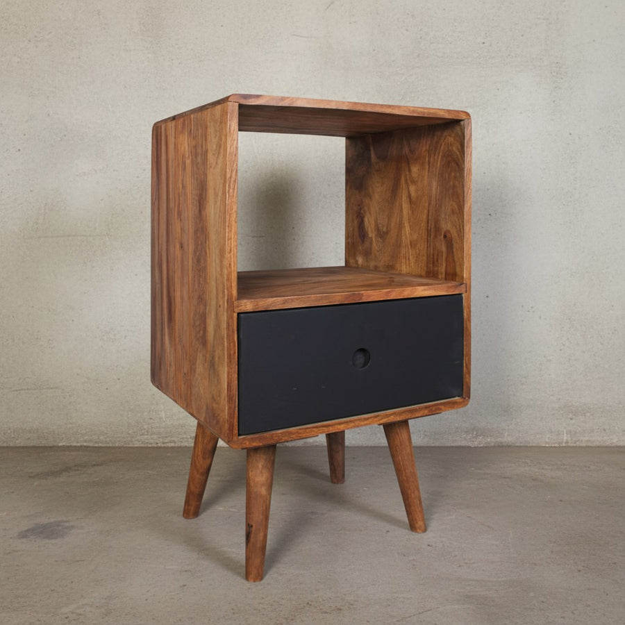 Retro Nachttisch aus Sheesham-Holz_ 70 cm - Für Boxspringbetten_ Vintage-Stil - KADIMA DESIGN_Größe_ 40x35x70 cm_