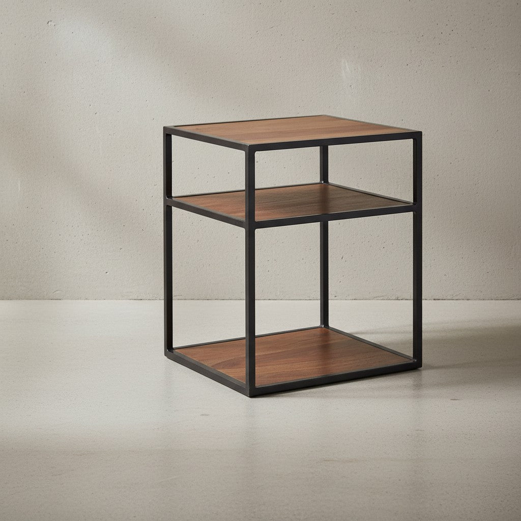 Massiver Sheesham-Holz Nachttisch_ Industrie-Stil_ 3 Ablagen_ 40x50x35 cm - KADIMA DESIGN_Größe_ 40x35x50 cm_