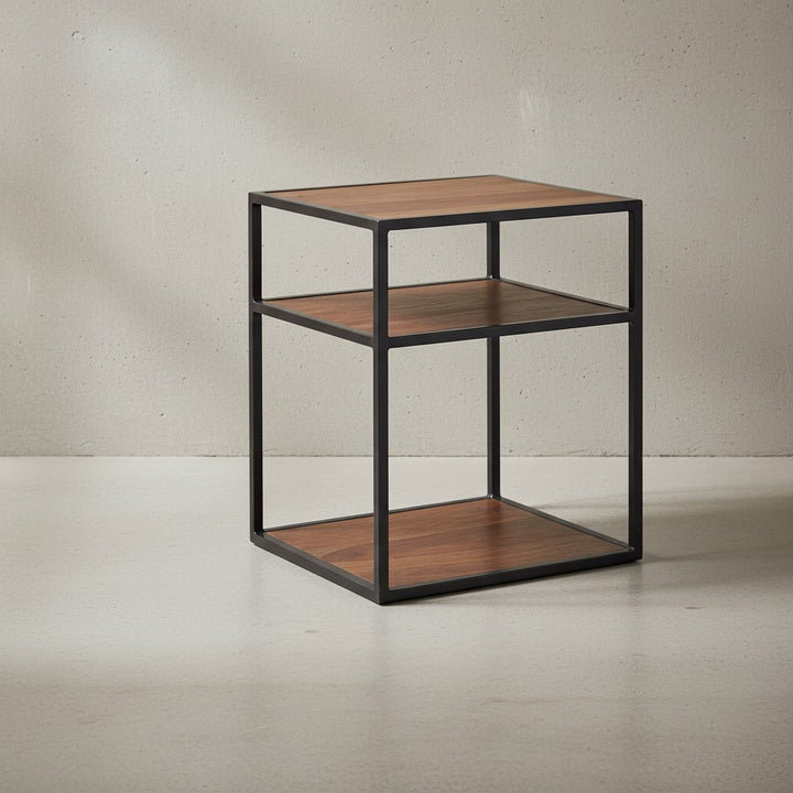 Massiver Sheesham-Holz Nachttisch_ Industrie-Stil_ 3 Ablagen_ 40x50x35 cm - KADIMA DESIGN_Größe_ 40x35x50 cm_