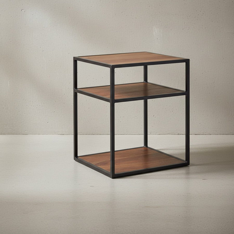 Massiver Sheesham-Holz Nachttisch_ Industrie-Stil_ 3 Ablagen_ 40x50x35 cm - KADIMA DESIGN_Größe_ 40x35x50 cm_