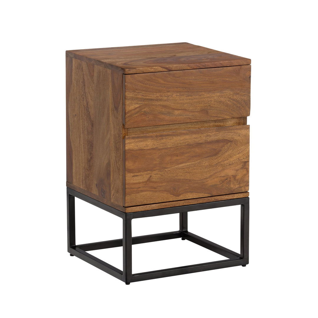 Nachttisch – Massivholz/Metall, 40x38x60 cm, 2 Schubladen, Industrial-Stil