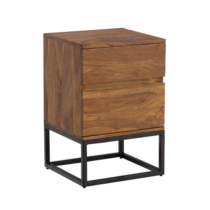 Nachttisch – Massivholz/Metall, 40x38x60 cm, 2 Schubladen, Industrial-Stil