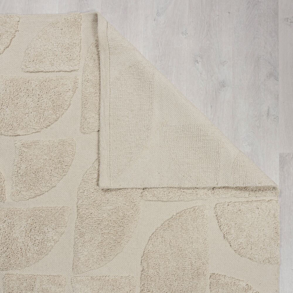 Teppich ITCHEN Halbkreis-Design Naturweiß Baumwolle handgewebt Rechteckig_