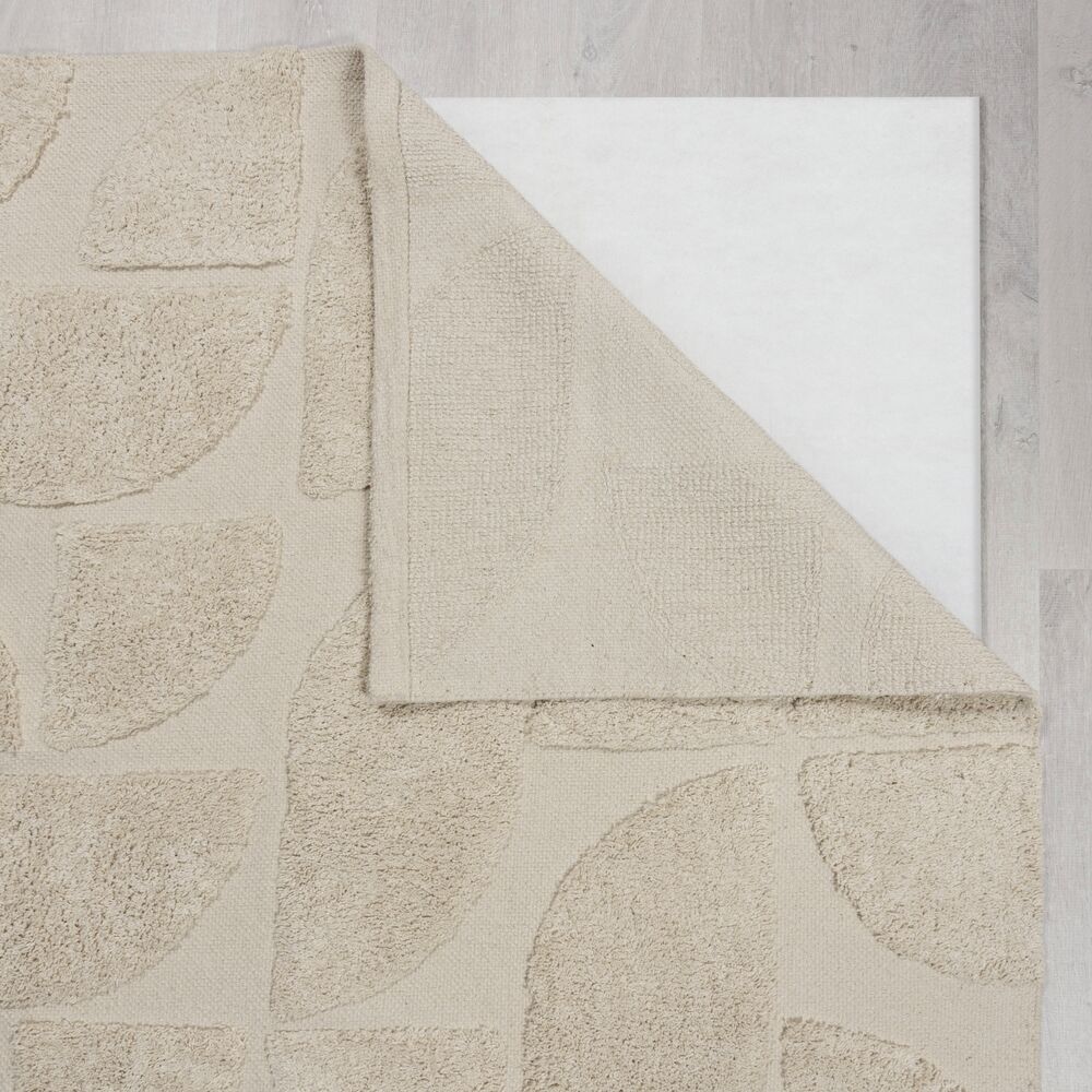 Teppich ITCHEN Halbkreis-Relief Naturweiß Baumwolle Rückseite Detail Rechteckig