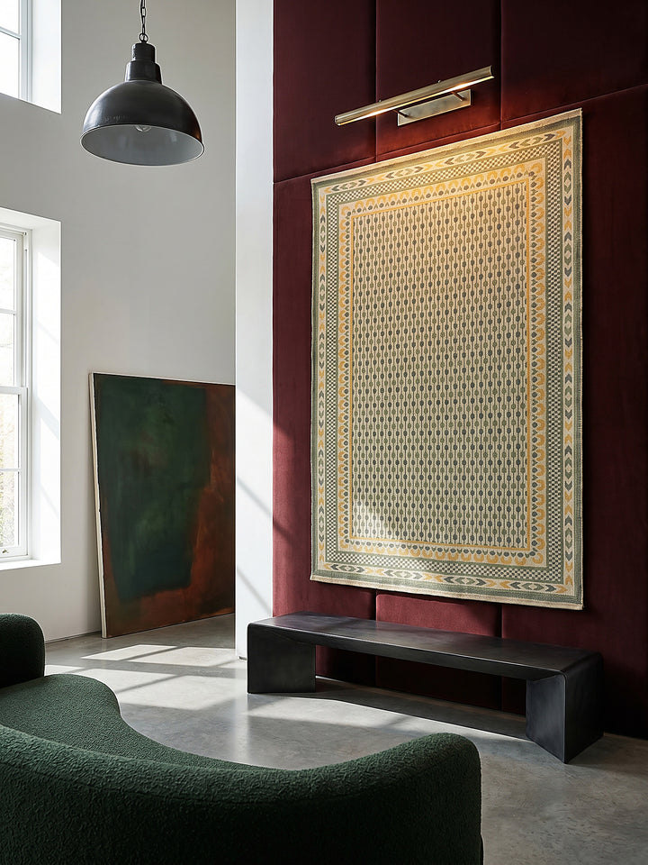 Teppich Grün-Gelb rechteckig als Wandteppich Wanddekoration Textilkunst Interior Design_