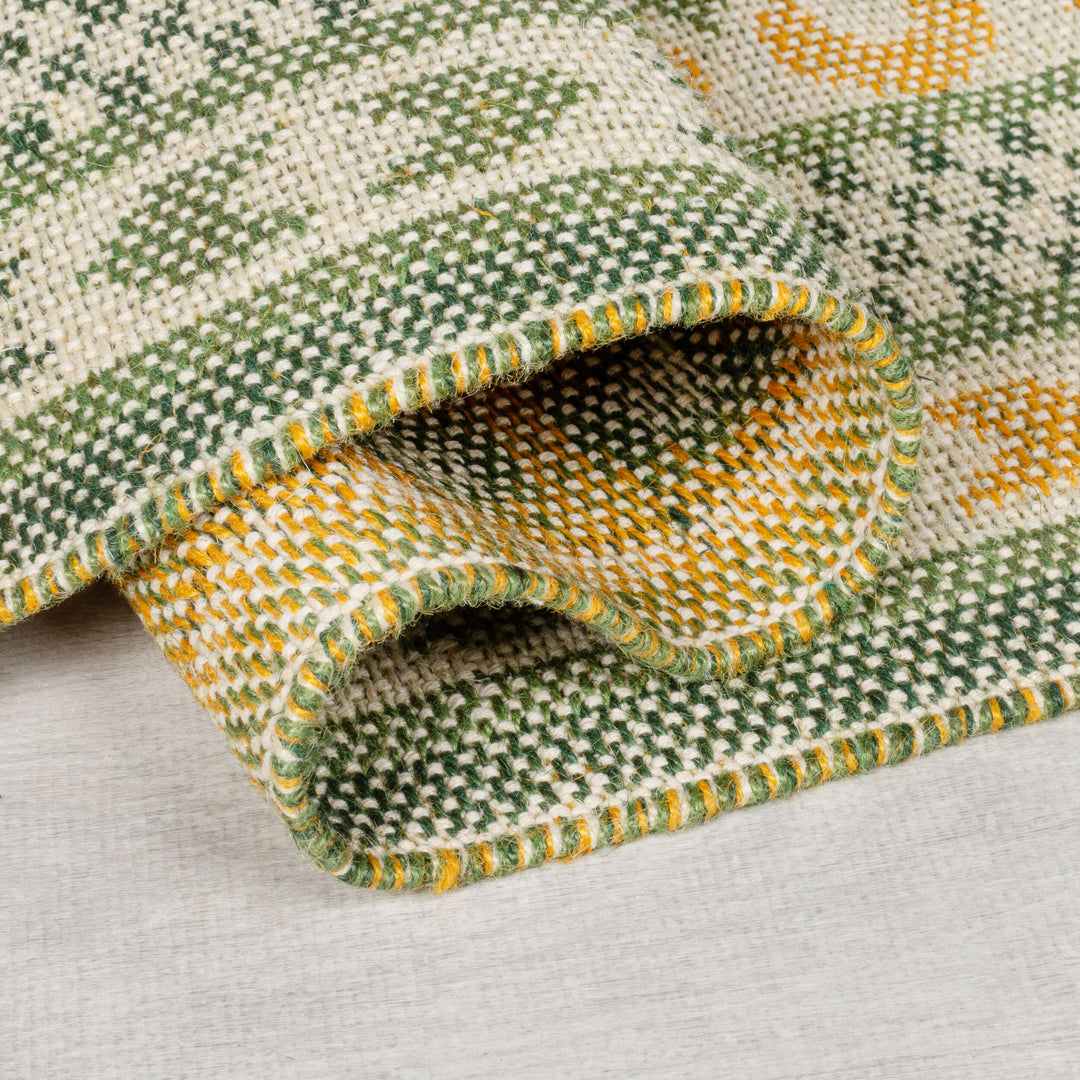 Teppich Jacquard-gewebt - Jute &amp; Baumwolle - mit farbenfrohem Boho-Bordüren-Muster_Rechteckig_