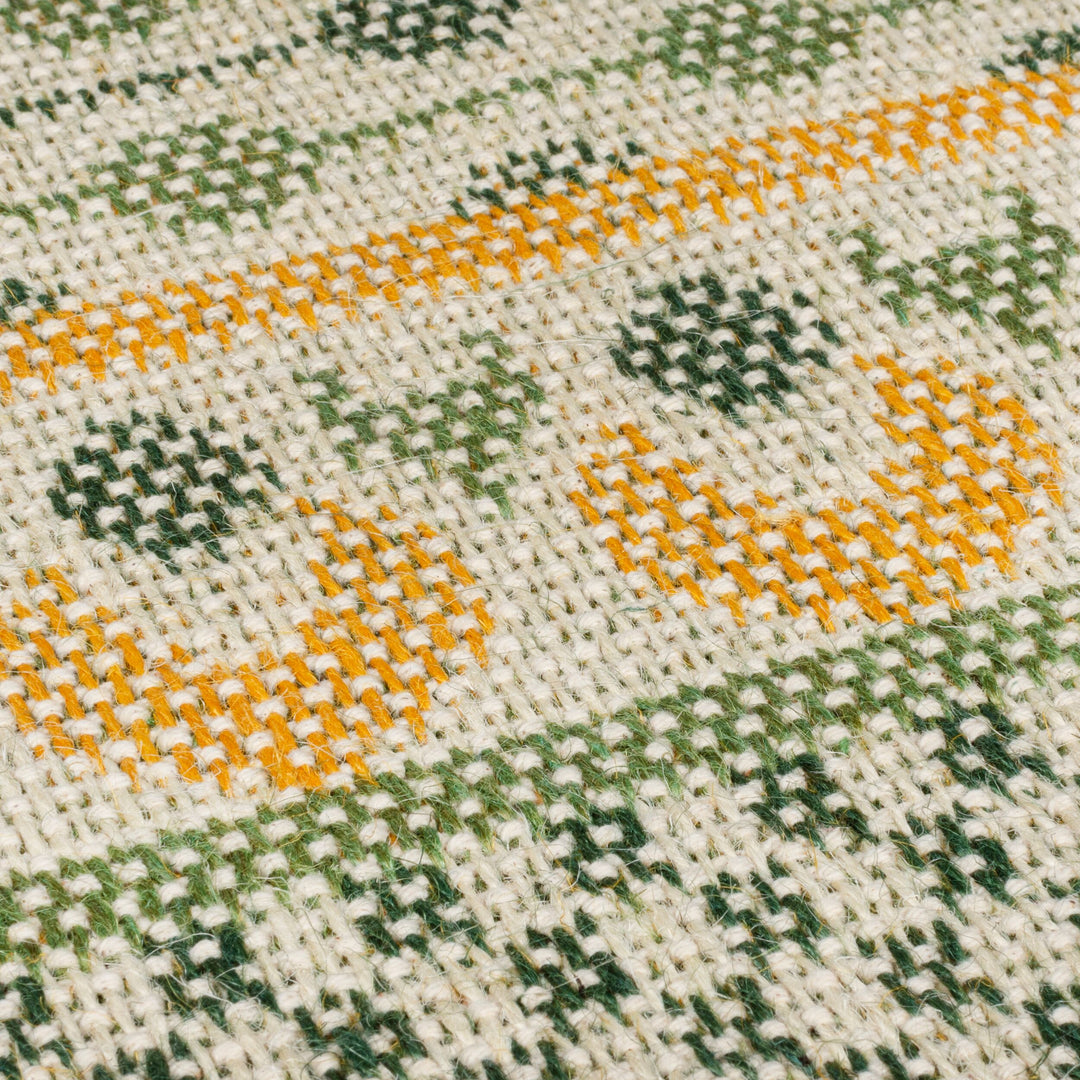 Teppich Jacquard-gewebt - Jute &amp; Baumwolle - mit Boho-Bordüre_Grün-Gelb_Rechteckig_