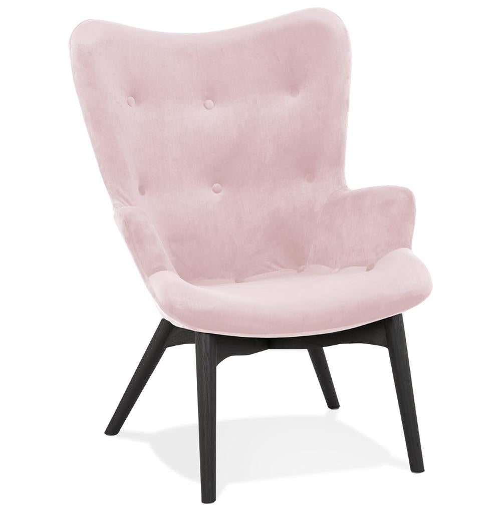 Retro Loungesessel mit hoher Rückenlehne in Rosa - skandinavisches Design mit schwarzen Eichenfüßen von Kadima Design_