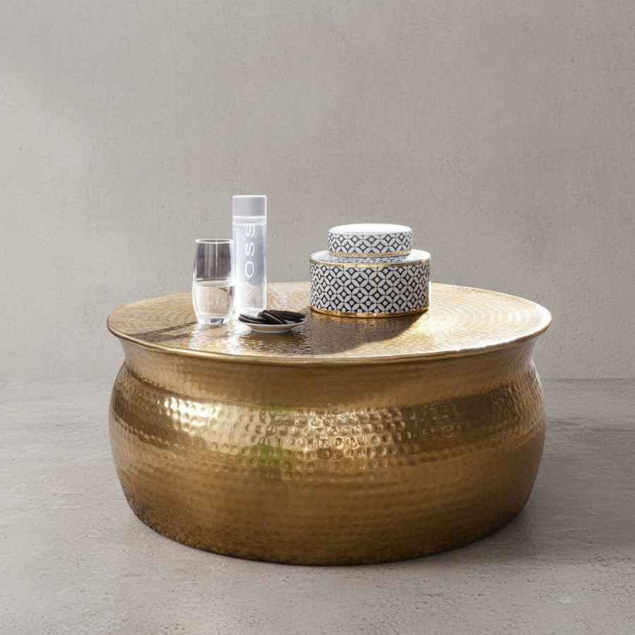 Orient Couchtisch_ Handgefertigt_ Hammerschlag-Aluminium_ großzügige Ablagefläche - KADIMA DESIGN_Farbe_ Gold_ Größe_ 75x75x31 cm_