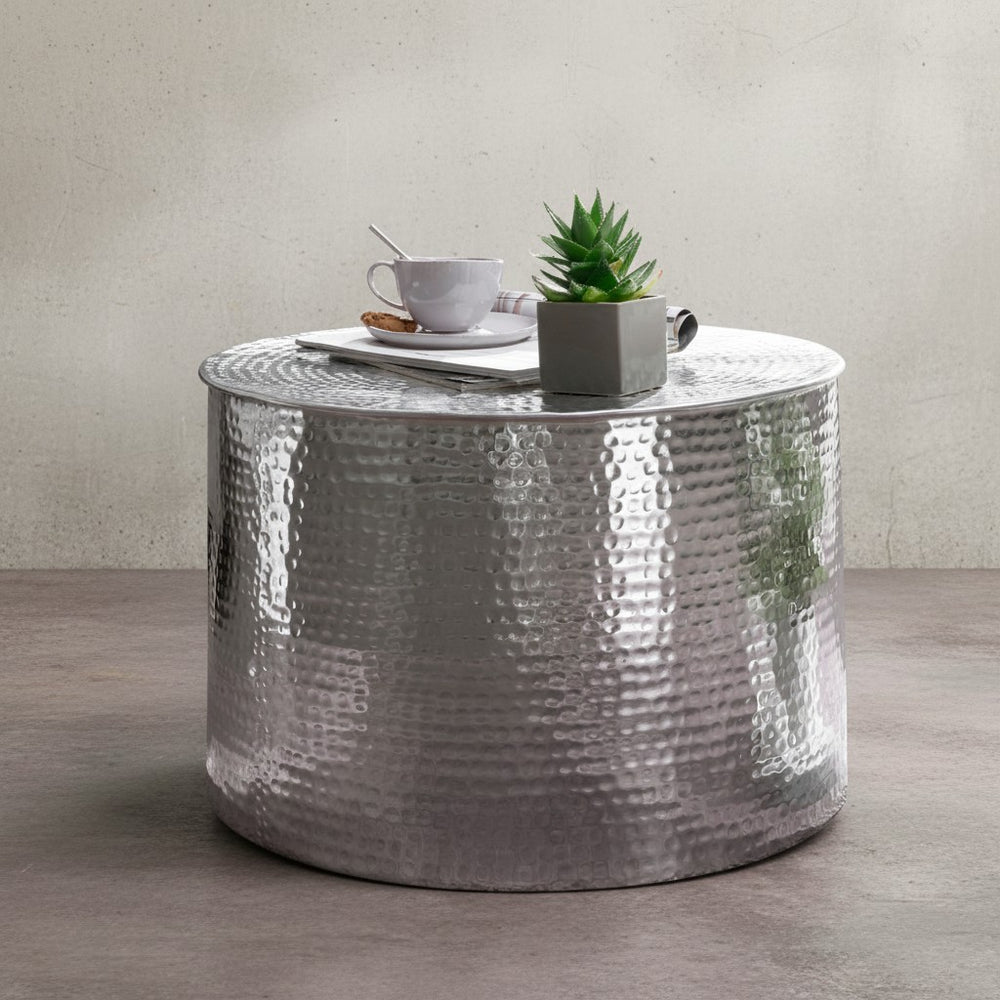 Orient Couchtisch ENNS_ Hammerschlag-Aluminium_ 61 cm Durchmesser_ silberfarben - KADIMA DESIGN_Farbe_ Silber_ Größe_ 61x61x40 cm_